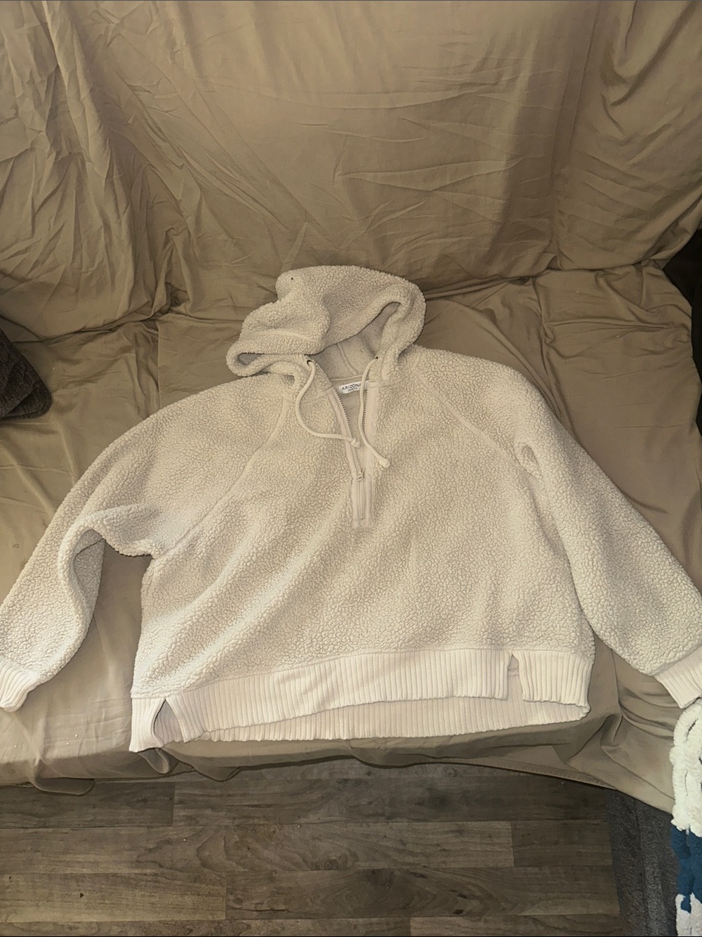 Arizona Jean Co Ivory Sherpa Half-Zip Hoodie Sweater